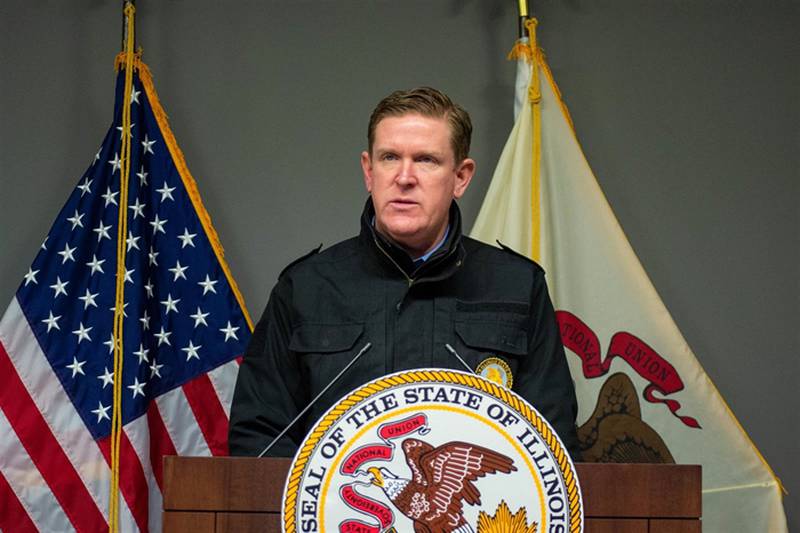 Illinois State Police Director Brendan Kelly is pictured at a news conference at the Illinois Emergency Management Agency building in Springfield in January. He testified before a state task force on changes to the law that he said would aid in investigations of expressway shootings.