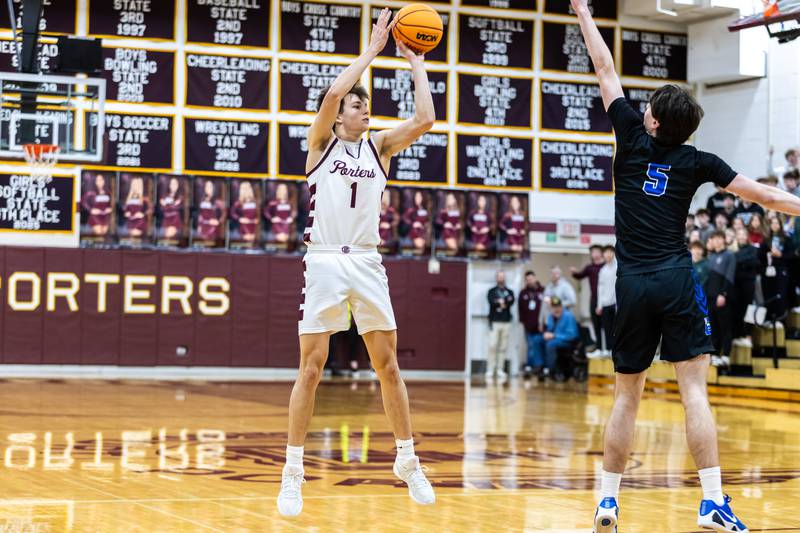 Lockport's Trace Schaaf shoots during a varsity basketball game against Lincoln-Way East at Lockport Township High School East Campus on Jan. 23, 2026.