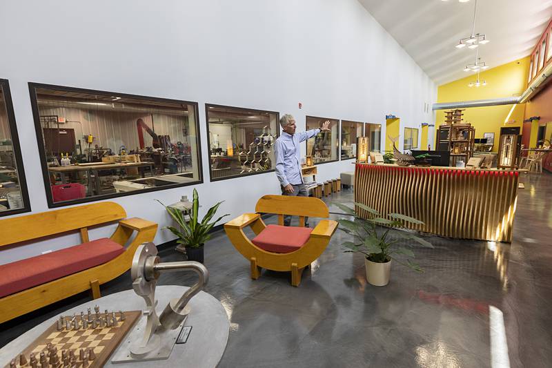 Morrison Tech President Chris Scott talks about the school’s Innovation Center during a tour of economic leaders and Senator Win Stoller on Tuesday, July 25, 2023.