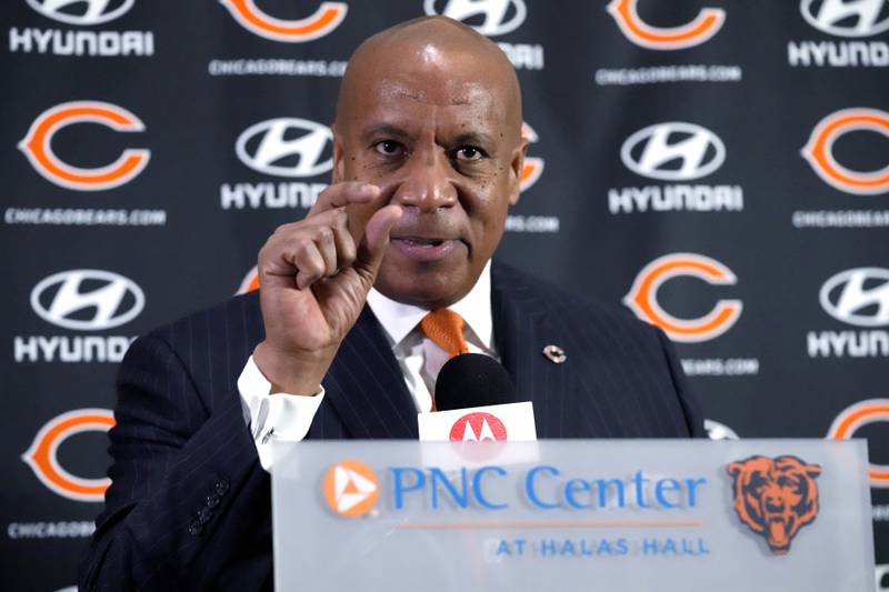 New Chicago Bears President & CEO Kevin Warren speaks after being introduced at a news conference, Tuesday, Jan. 17, 2023.  at Halas Hall in Lake Forest.