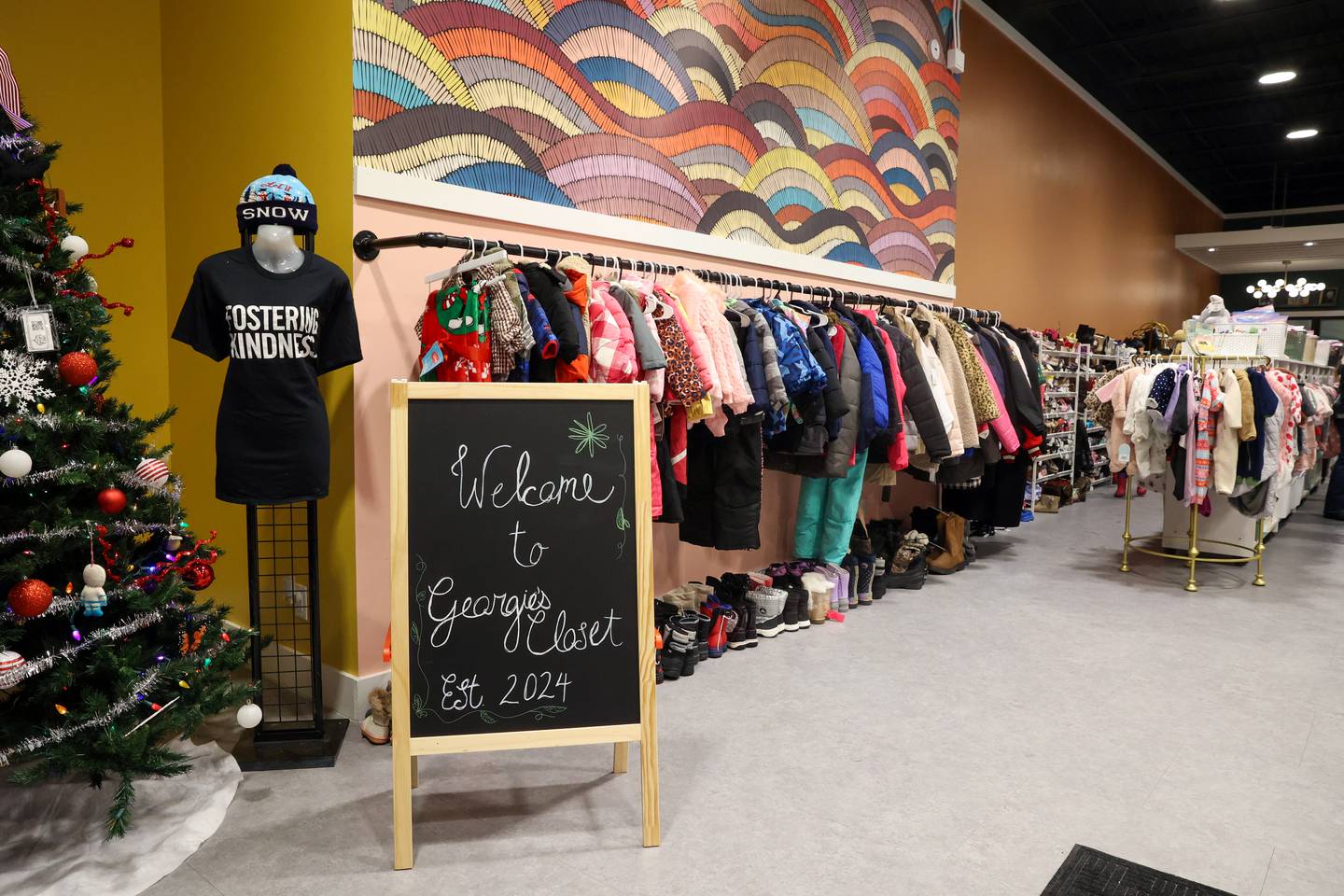 A sign welcomes attendees to the grand opening of the new location for Georgie's Closet, a not-for-profit dedicated to providing clothing, toys and necessities to area foster children and families, on Bradley Blvd. in Bradley on Monday, Dec. 1, 2025.