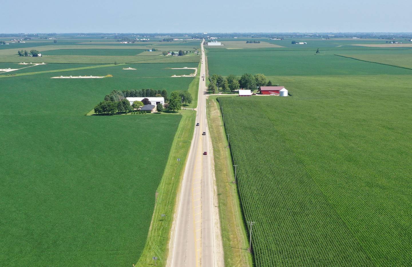 An aerial view of the intersection of Illinois Route 52 and Illinois Route 251 on Wednesday, July 17, 2024 near Troy Grove. An eighth mile stretch of Illinois 251 has had an uptick of crashes and fatalities lately from just south of North 36th Road to just south of 45th road.