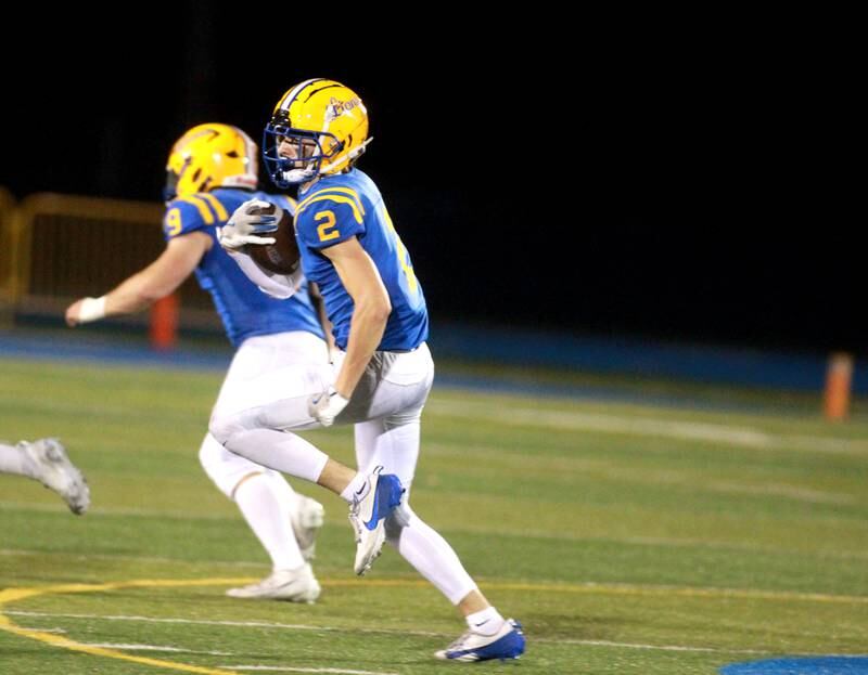 Lyons Township’s Travis Stamm carries the ball during the Class 8A second-round game against Downers Grove South on Friday, Nov. 8, 2024 at Lyons Township in Western Springs.