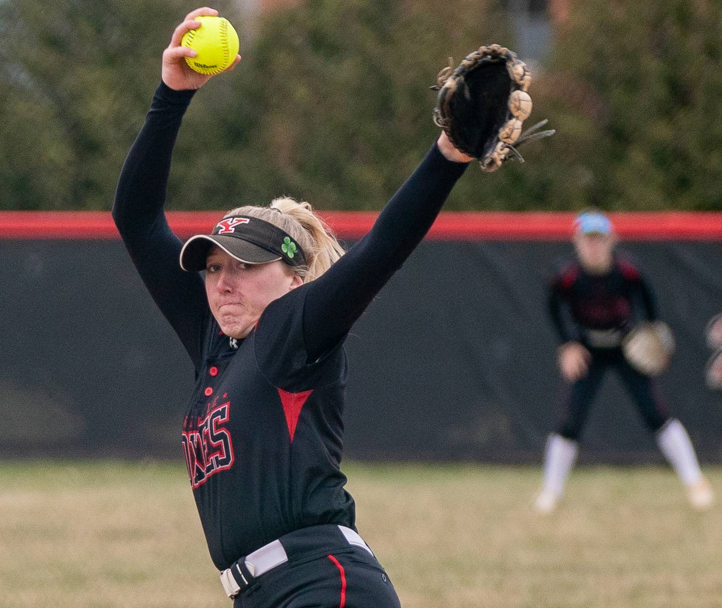 Yorkville's Madi Reeves (2) delivers a pitch against Neuqua Valley during a softball game at Yorkville High School on Wednesday, April 6, 2022.
