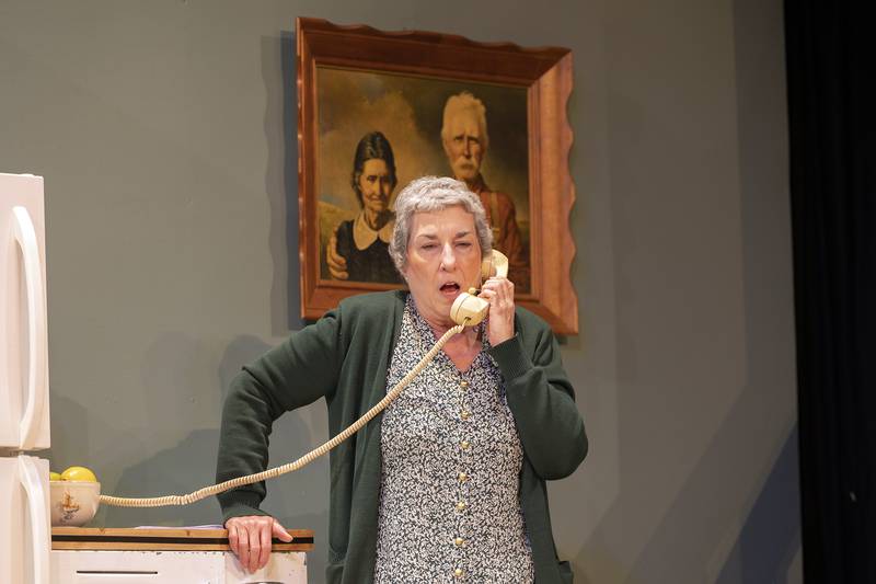 Mary Cheatwood as Lenny Magrath rehearses a scene Tuesday, April 29, 2025, for PAG’s weekend performances of “Crimes of the Heart.”