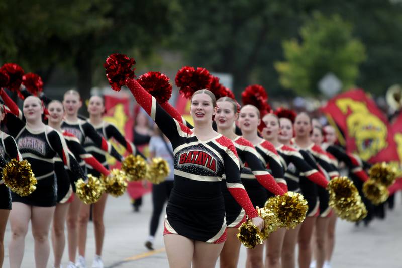 Members of the Batavia High School dance team perform during the school’s annual homecoming parade on Wilson Street on Wednesday, Sept. 20, 2023.