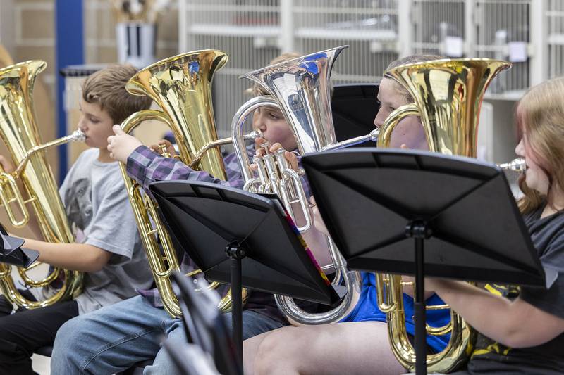 Tuba players practice Monday, Oct. 20, 2025, at Reagan Middle School in Dixon.