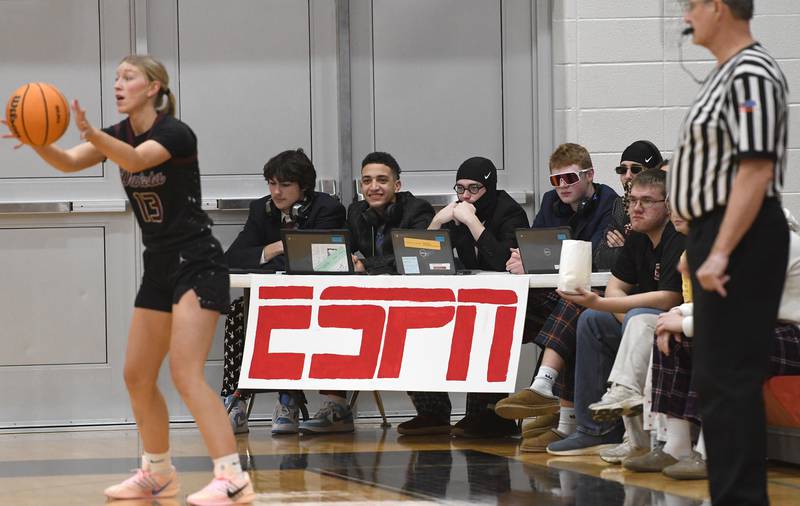 The Cardinals' fans hosted their version of ESPN coverage during the girls varsity basketball game with Dakota on Friday, Feb. 6, 2026 at Forreston High School.