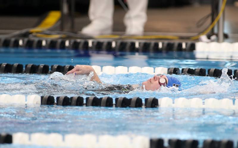 St. Charles North’s Maya Townsend competes in the 200-yard freestyle athletes with disabilities heat during the IHSA Girls State Championships on Saturday, Nov. 16, 2024 at FMC Natatorium in Westmont.