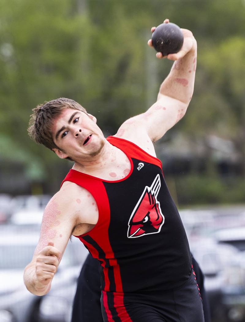 Forreston’s Jakob Kobler fires the shot Friday, April 25, 2025, during the Rock Falls Rocket Invite.