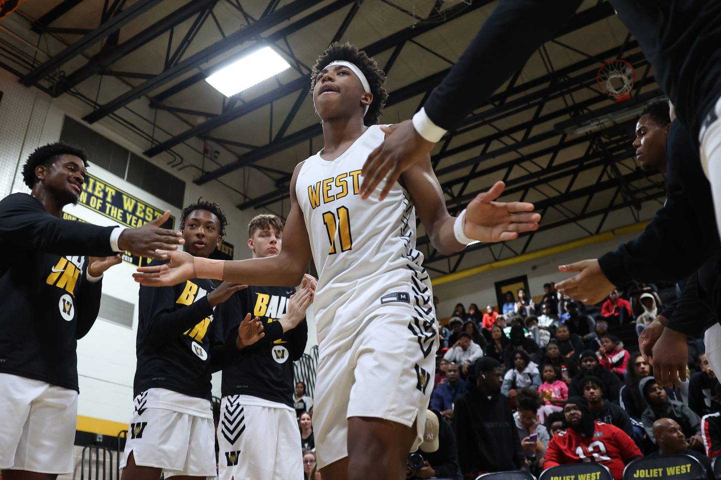 Joliet West’s Jeremy Fears is introduced before the start against Plainfield East.