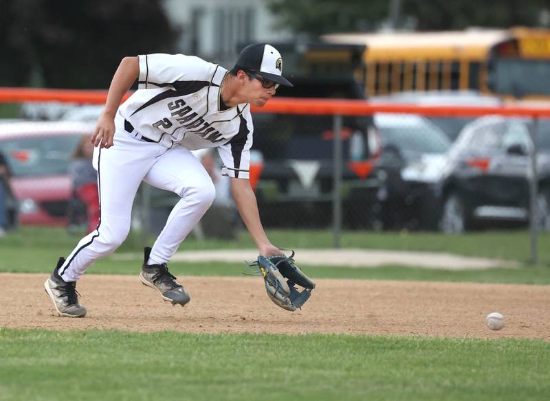 Sycamore's Sawyer Valdez makes a play at second base Thursday, May 29, 2025, during their Class 3A regional semifinal game against Dixon at Freeport High School.