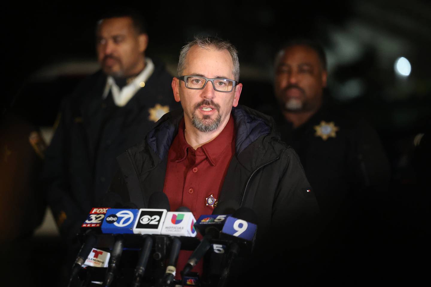 Will County Sheriff Deputy Chief Dan Jungles gives a press conference along West Acres Road at the scene were multiple people were found dead in two homes on Monday, Jan. 22nd in Joliet.