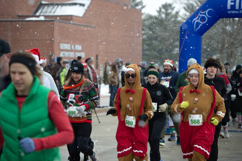 Runners in the 35th annual Jingle Bell Run start the race at Kankakee Community College on Sunday, December 7, 2025.