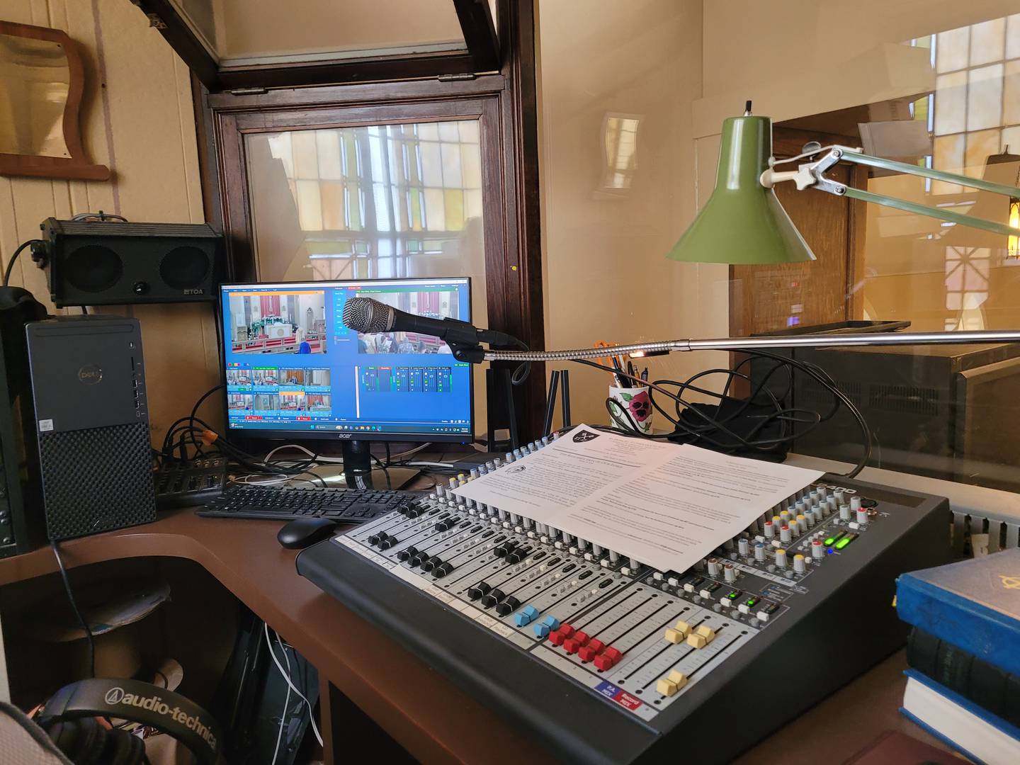 For 100 years, St. Peter Evangelical Lutheran Church in Joliet has broadcast its Sunday worship service on local radio. Pictured is the current broadcast equipment.