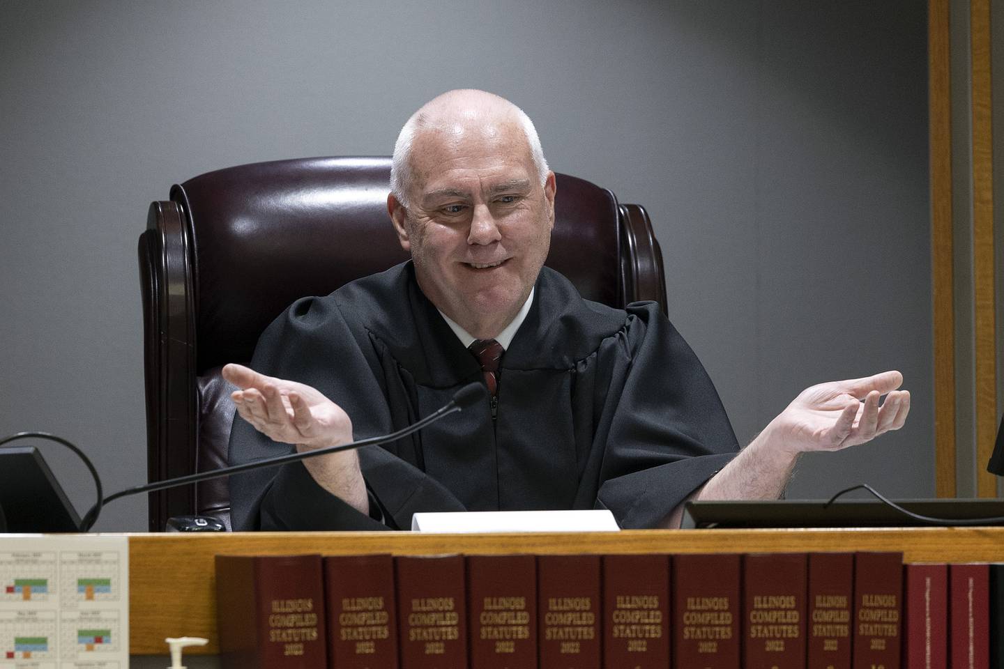 Whiteside County Circuit Court Judge James Heuerman speaks to the prosecutor Thursday, May 8, 2025, during a hearing for Kyle Cooper.