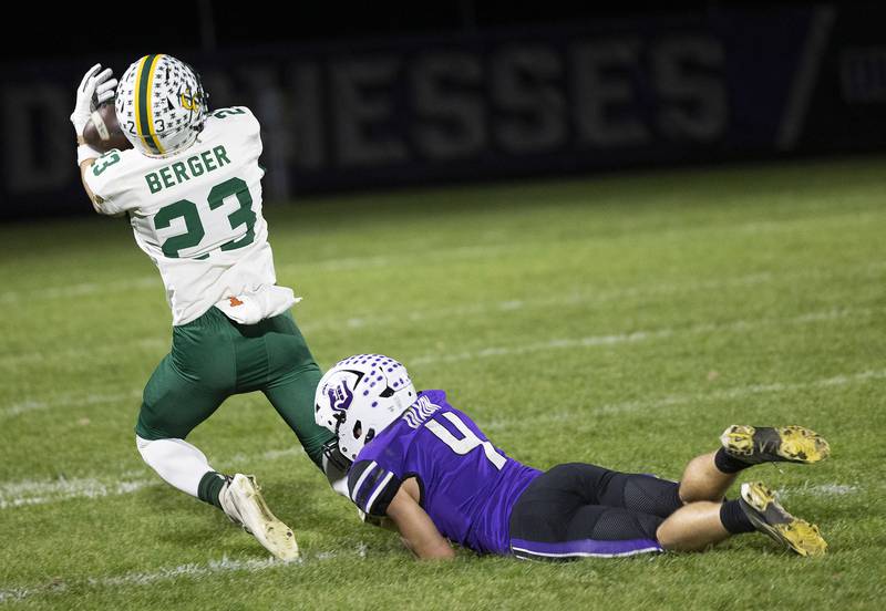 Coal City’s Gavin Berger hauls in a pass for big yards against Dixon Friday, Nov. 7, 2025.
