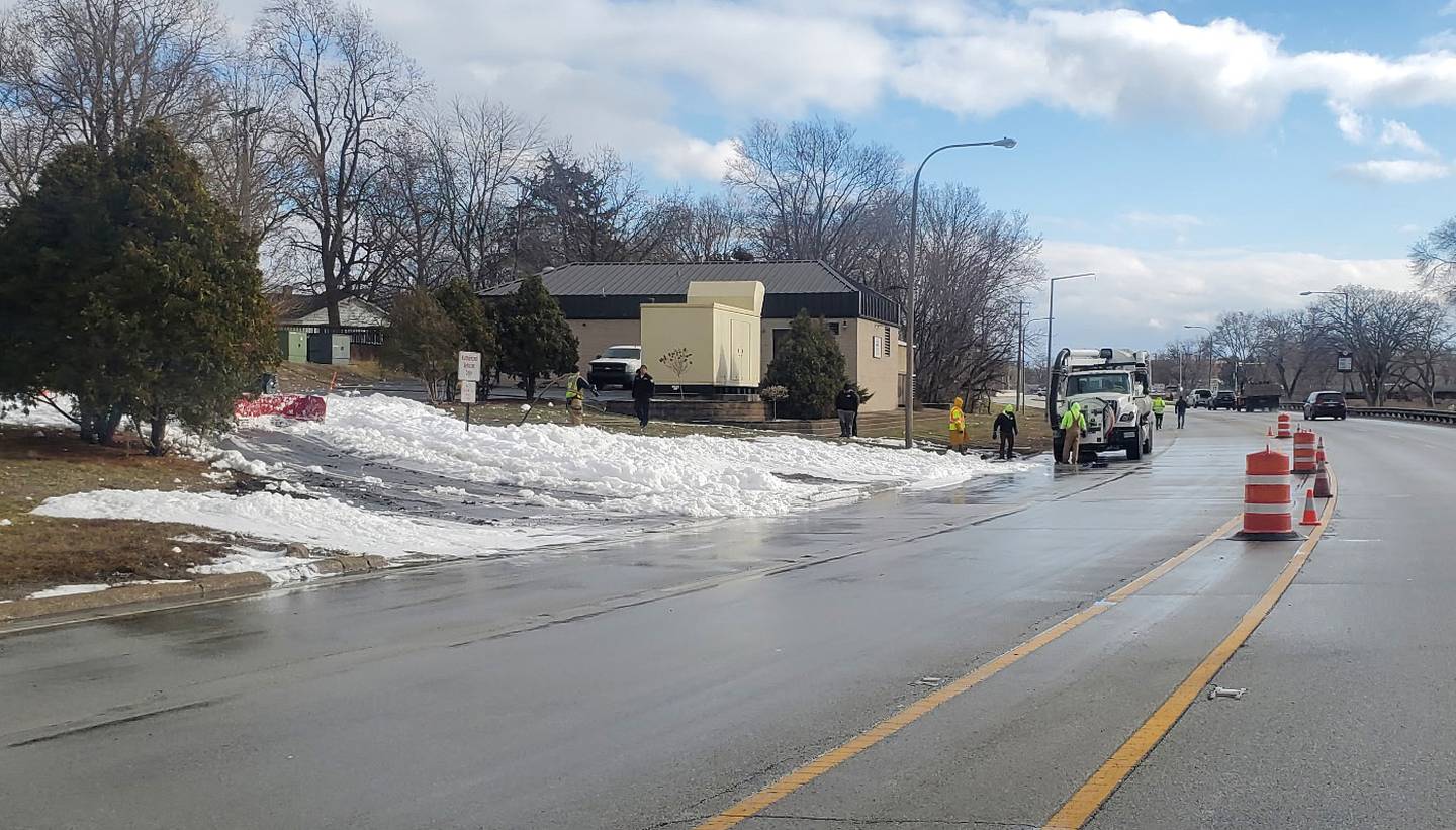 An industrial processing issue led to the wastewater delivery system at the Stone Street sewer pumping station became overwhelmed with soap suds from a producer of liquid hand soap on Friday, Jan. 16, along Kennedy Drive in Kankakee.