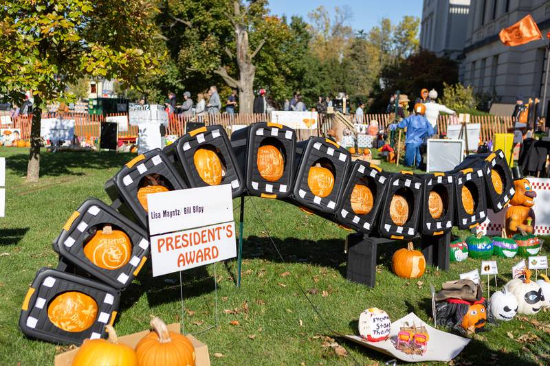Pumpkin contest entries at the Sycamore Pumpkin Festival on Sunday Oct. 26,2025 in Sycamore.