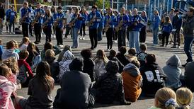 Princeton High School marching band visits elementary school to inspire young musicians