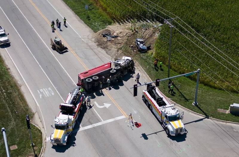 Officials investigate a fatal crash Thursday at Route 25 and Kenyon Road in Bartlett.