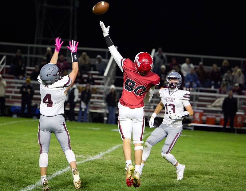 Hall's Chale Burkart jumps in the air after the ball against Rockridge on Friday, Oct. 24, 2025 at Richard Nesti Stadium.