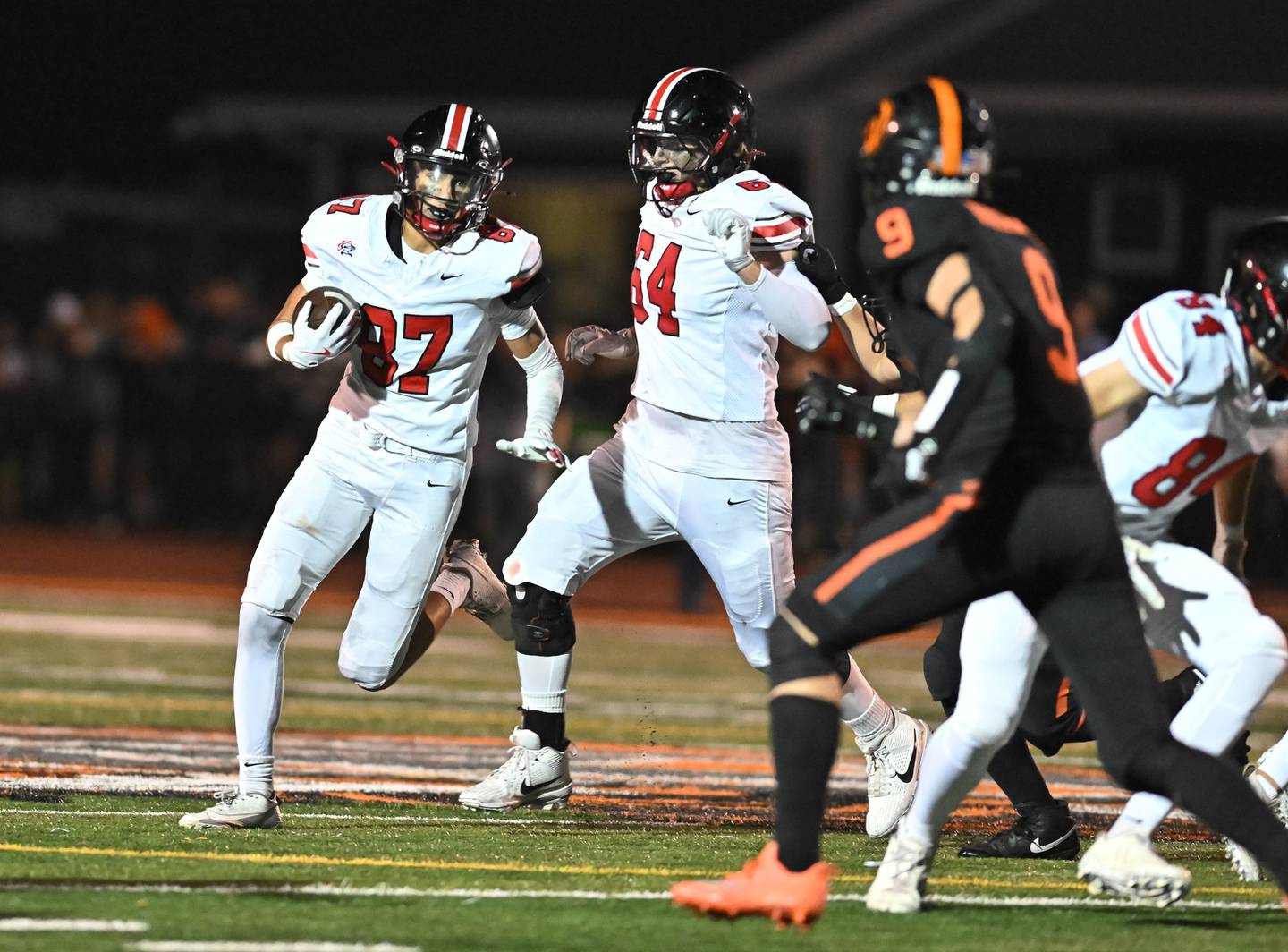 Lincoln-Way Central's Gavin Ciesiun (87) in action during the conference game against Lincoln-Way West on Friday, SEP. 19, 2025, at New Lenox.