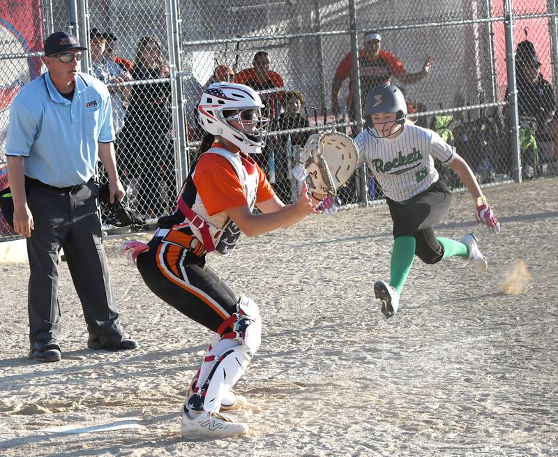 Rock Falls' Zoey Silva begins her slide to give ther Rockets their first run against Winnebago at the 2A Oregon Regional semifinal on Wednesday, May 20, 2026 at Oregon Park West.