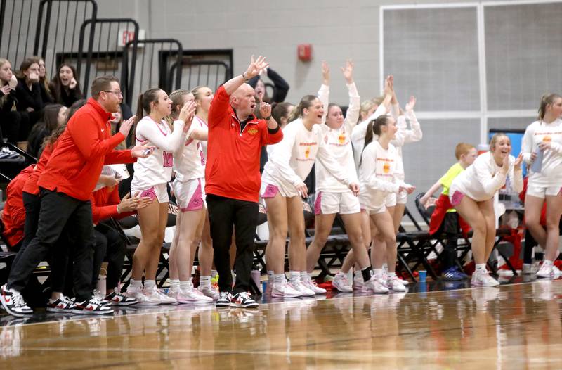 Batavia's head coach Kevin Jensen motions to his team during a Class 4A St. Charles East Sectional semifinal against Wheaton North on Tuesday, Feb. 25, 2025 in St. Charles.