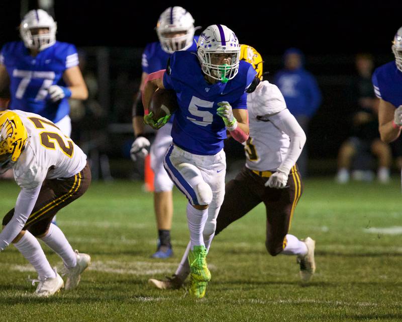 Burlington Central's Lucas Kerr runs the ball for a gain against Jacobs on Friday, October 4,2024 in Burlington.