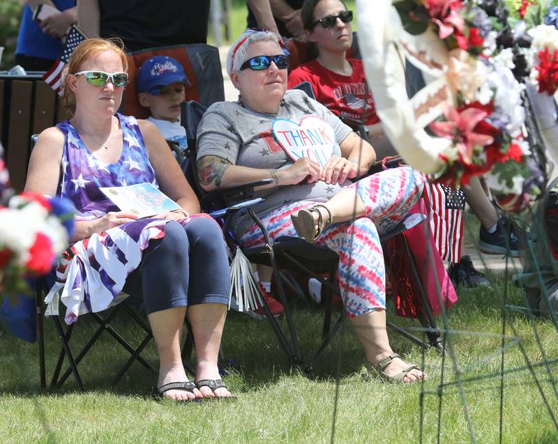 Wendy W., and Bonnie DeBoer, both of Wauconda listen to the speakers and show their support on Monday, May 29, 2023, at Memorial Park during the Wauconda Memorial Day Ceremony.