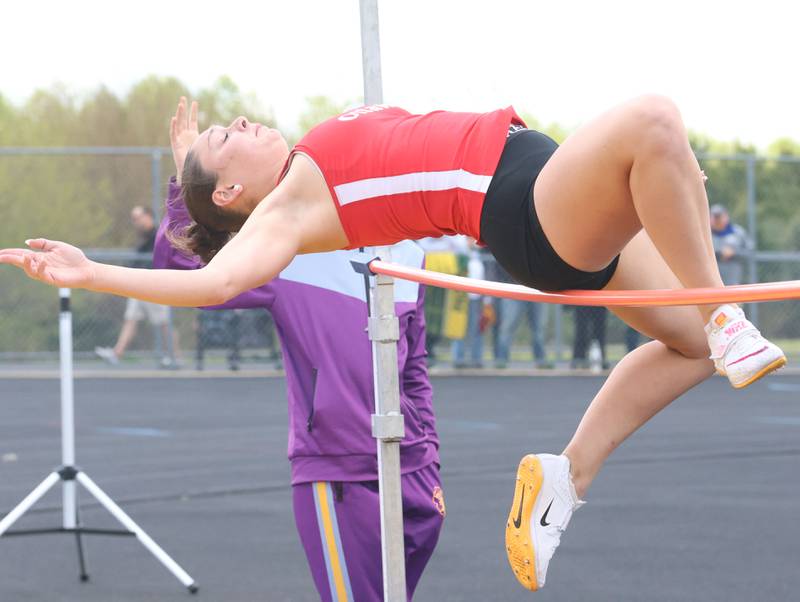 Ottawa's Finley Gross competes in the high jump during the Class 2A Sectional track meet on Wednesday, May 13, 2026 in the Jeff Prusator Athletic Complex at Mendota High School.