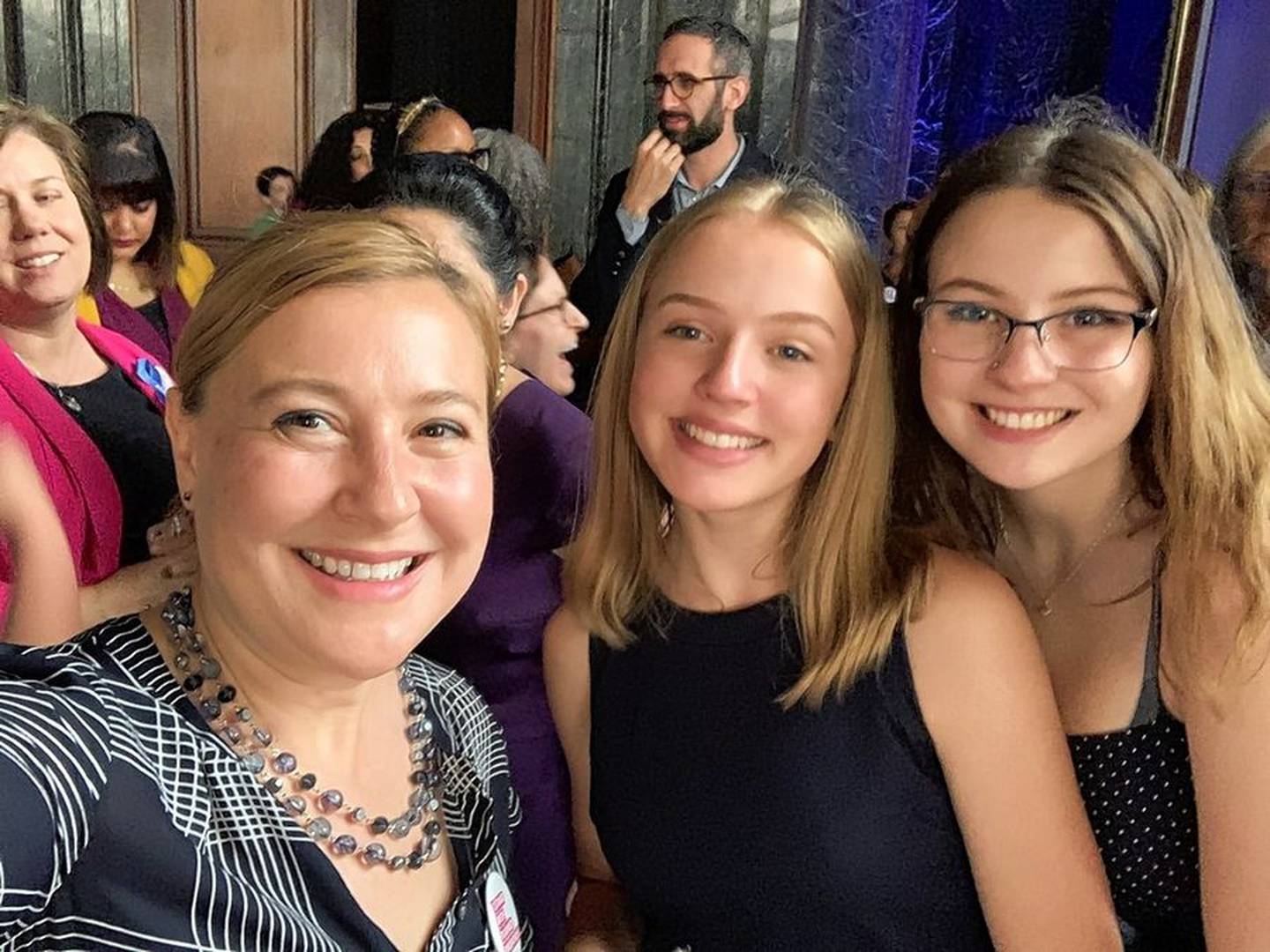 State Rep. Anna Moeller of Elgin and her daughters, Eleanor and Madeline, appeared at the 2019 signing of the Reproductive Health Act, which made abortion a right for women.