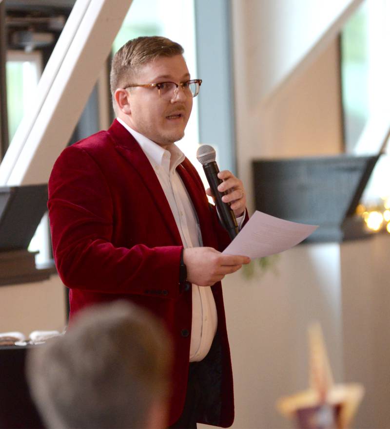 Oregon Area Chamber of Commerce Executive Director Chance Munroe addresses the crowd at the annual dinner on Thursday, Aug. 15, 2024. The event was held at the River's Edge Experience, 103 S. First St., Oregon.