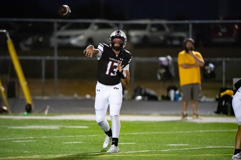 Plainfield North's Justus Byrd throws a pass during a game against Joliet West Friday Sept. 20, 2024 at Plainfield North High School