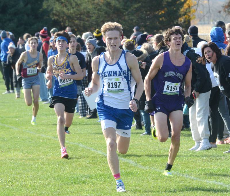 Newman's Lucas Simpson races to the finish line at the 1A Oregon Sectional held at Oregon Park West on Saturday, Oct. 28, 2023.