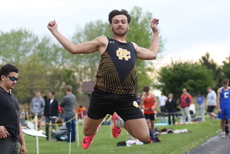 Reed-Custer's Jesse Tresouthick jumps in the long jump at the Herscher Invite Friday, May 2, 2025.