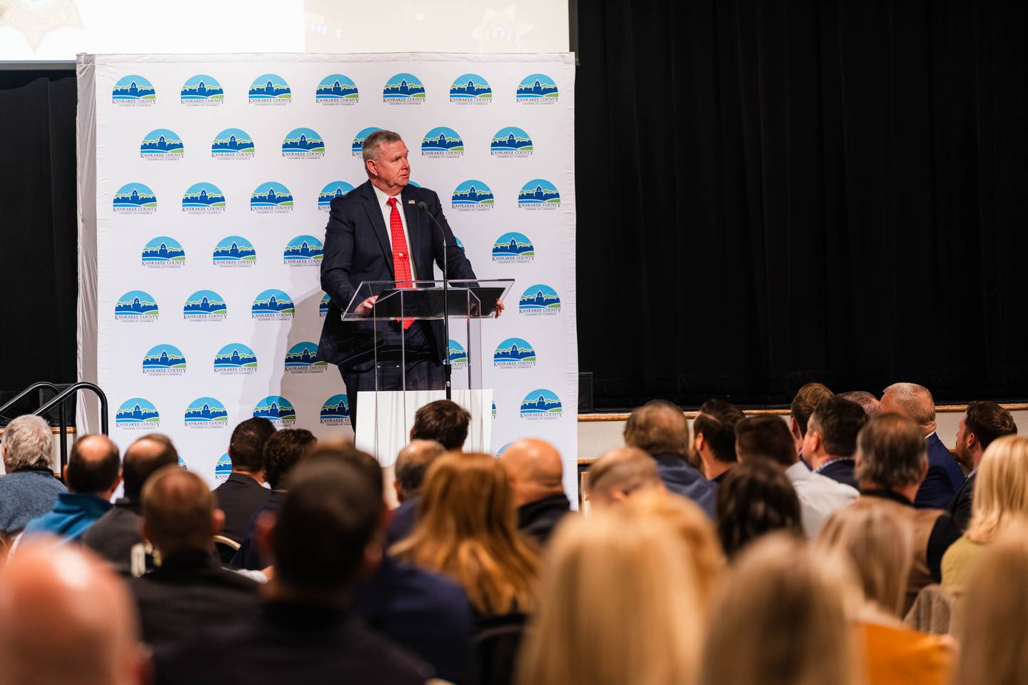 Kankakee County Sheriff Mike Downey speaks at the State of the County event, hosted by the Kankakee County Chamber of Commerce on Tuesday, March 3, 2026.