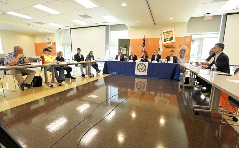 More than a dozen people spoke for 90 minutes at a round table discussion hosted by Congressman Bill Foster concerning the recently passed Big Beautiful Bill Act at the Northern Illinois Food Bank in Geneva on Thursday, July 10, 2025.