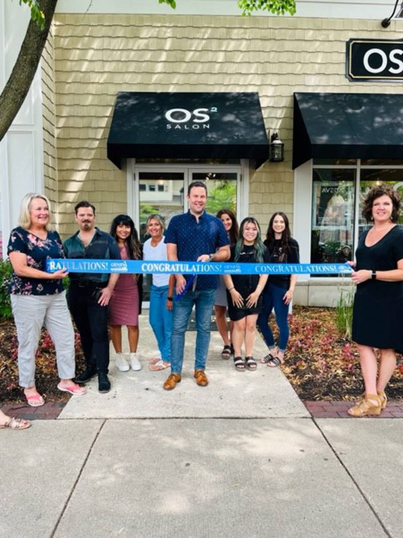 OS2 Salon Celebrated its 10 year anniversary with a ribbon cutting on August 4, 2022. Owner Allison Yeager (right) and her mom Judy Patrick held the ribbon, surrounded by family and staff.