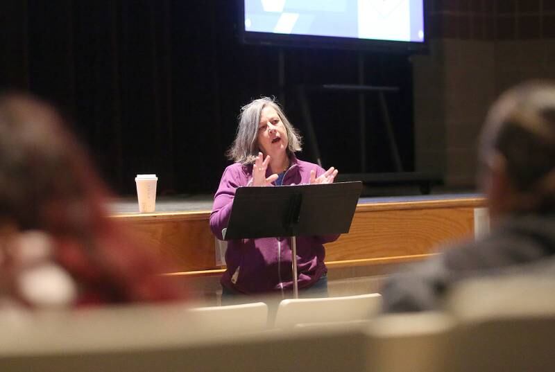 Immigration attorney Sara Dady during a presentation on Thursday, Feb. 20, 2025 at Mendota High School auditorium. Dady talked about understanding and knowing their rights as immigrants.