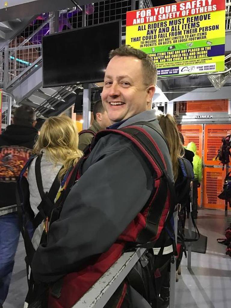 Jacob "Jake" Keltner zip lining down Fremont Street in Las Vegas. His wife Becki said "He loved doing adventurous things."