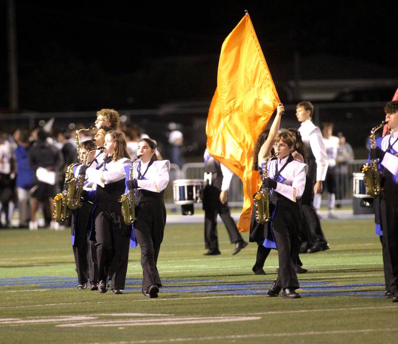 The Wheaton North Marching Band performs during halftime during a game against St. Charles North in Wheaton on Friday, Sept. 8, 2023.