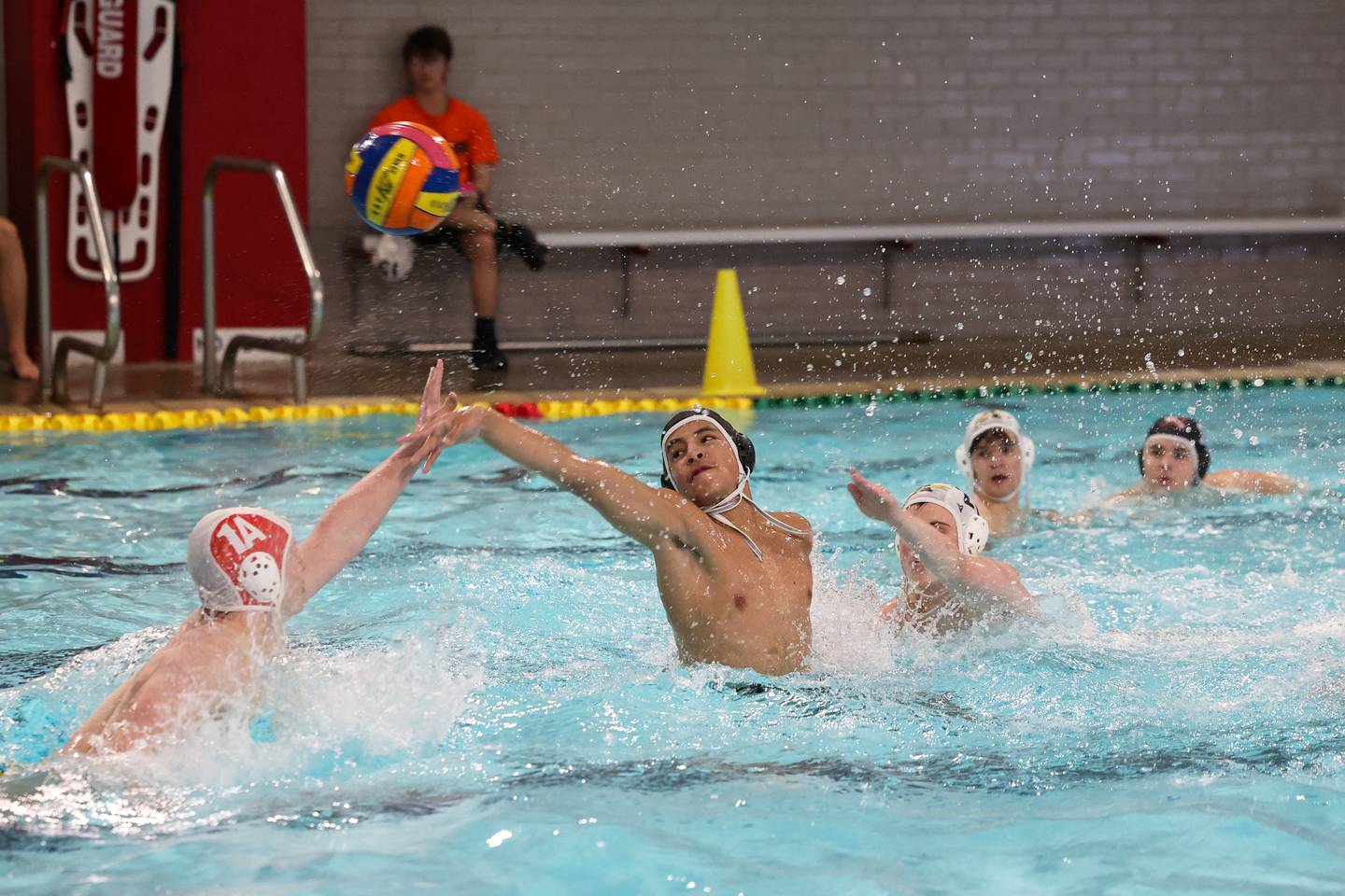 Bradley-Bourbonnais' Jett Baker sends in a goal past Andrew's AJ Dehnert during the Boilermakers' 15-4 loss to the Thunderbolts on Thursday, March 20, 2025.