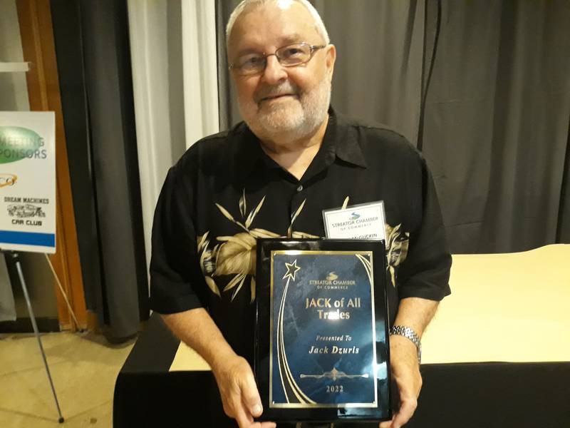 Retired Streator Chamber executive director Jack Dzuris was honored Monday, Sept. 19, 2022, at the 109th annual Streator Chamber annual meeting with an award named after him. The Jack of All Trades award will be given to individuals who are role models.
