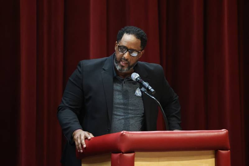 Kankakee High School Principal Albert Brass speaks to graduates during the summer commencement ceremony at the high school on Tuesday, July 29, 2025.