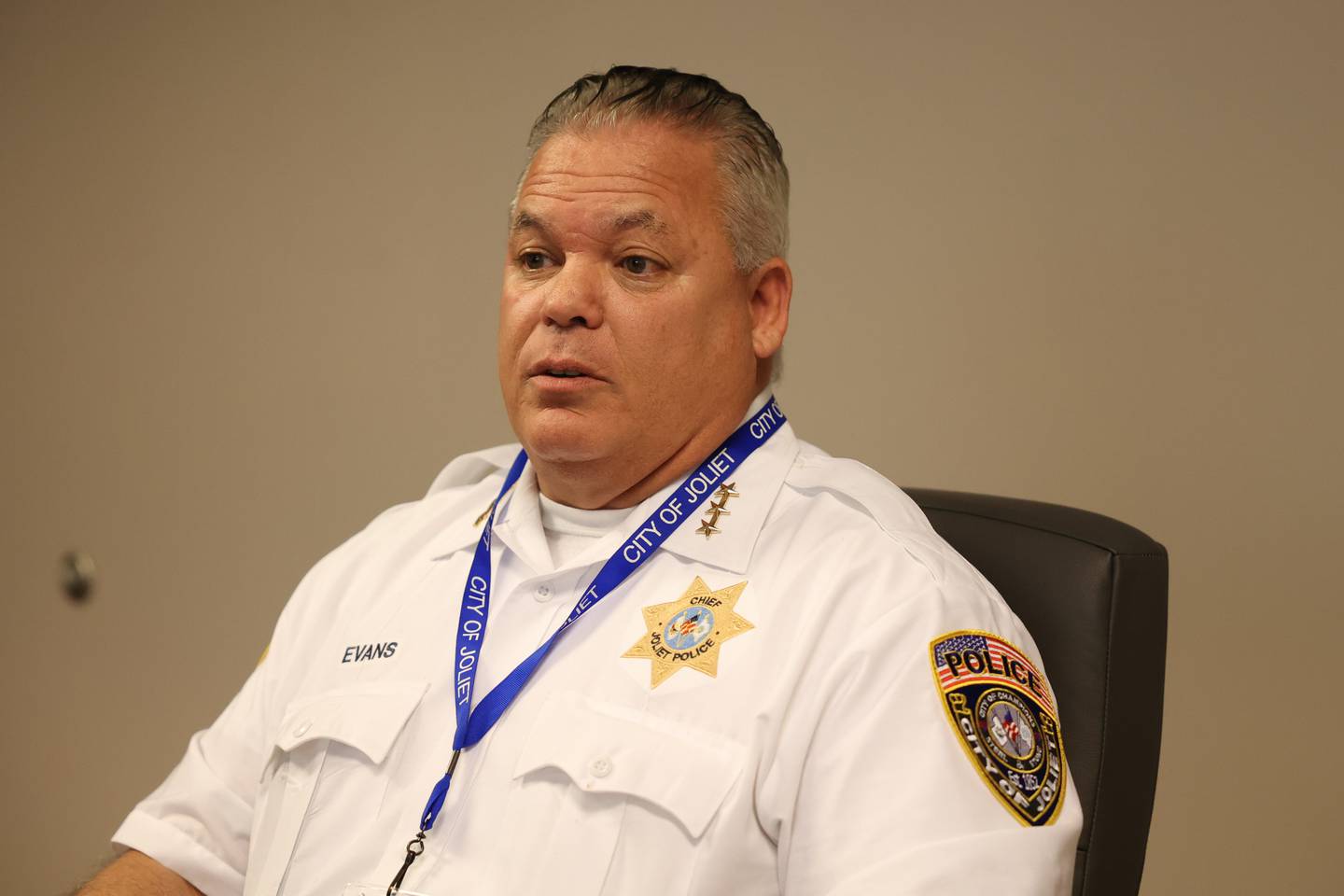 Joliet Police Chief William Evans talks about his first few months on the job as Joliet’s new police chief. Wednesday, April 13, 2022, in Joliet.