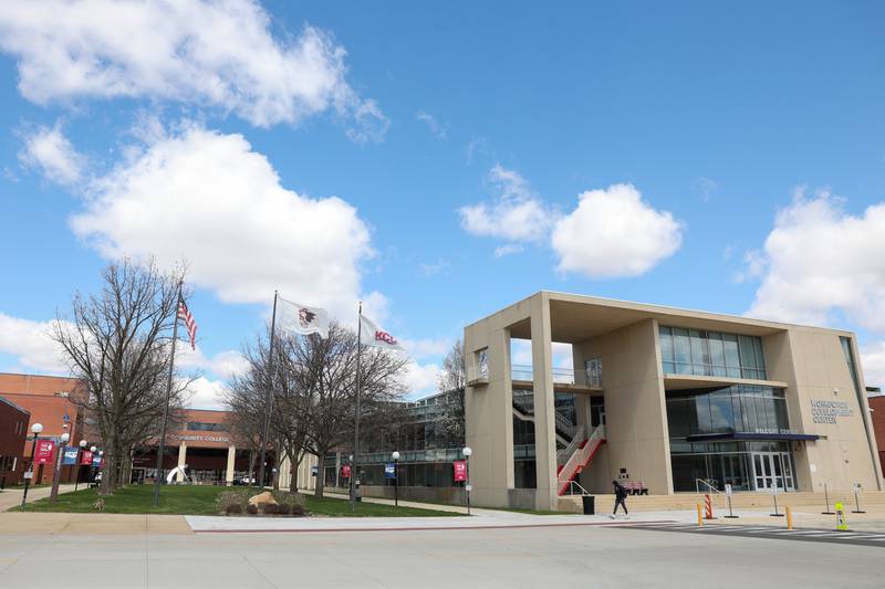 A students arrives to Kankakee Community College in April 2025.