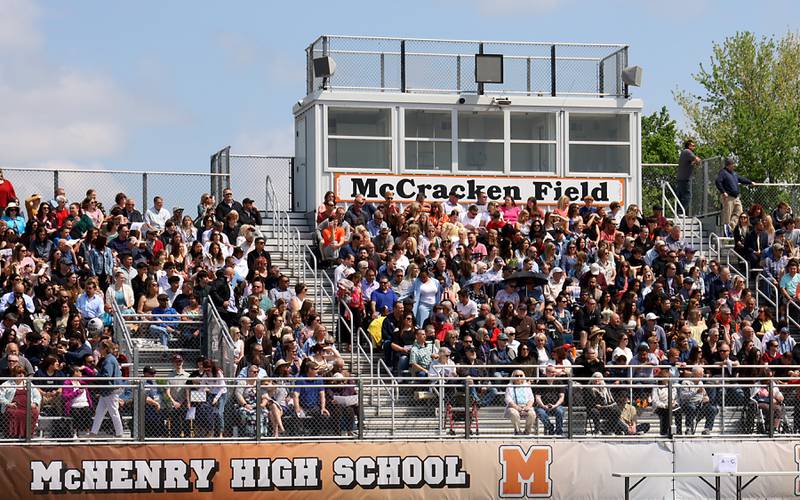 The crowd fills the stands Saturday, May 20, 2023, during the McHenry Community High School Graduation Ceremony for class of 2023 at McCracken Athletic Field in McHenry.