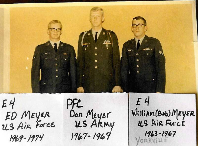 (Left to right) Yorkville veterans Ed Meyer (U.S. Air Force), Don Meyer (U.S. Army) and Bob Meyer (U.S. Air Force).